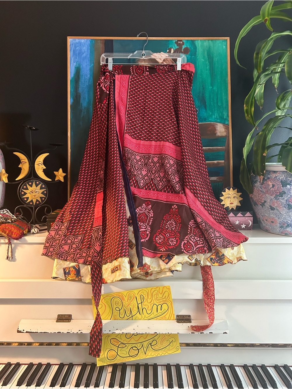 Darn Good Yarn Reversible Recycled Sari Wrap Skirt Boho Maxi One Size India